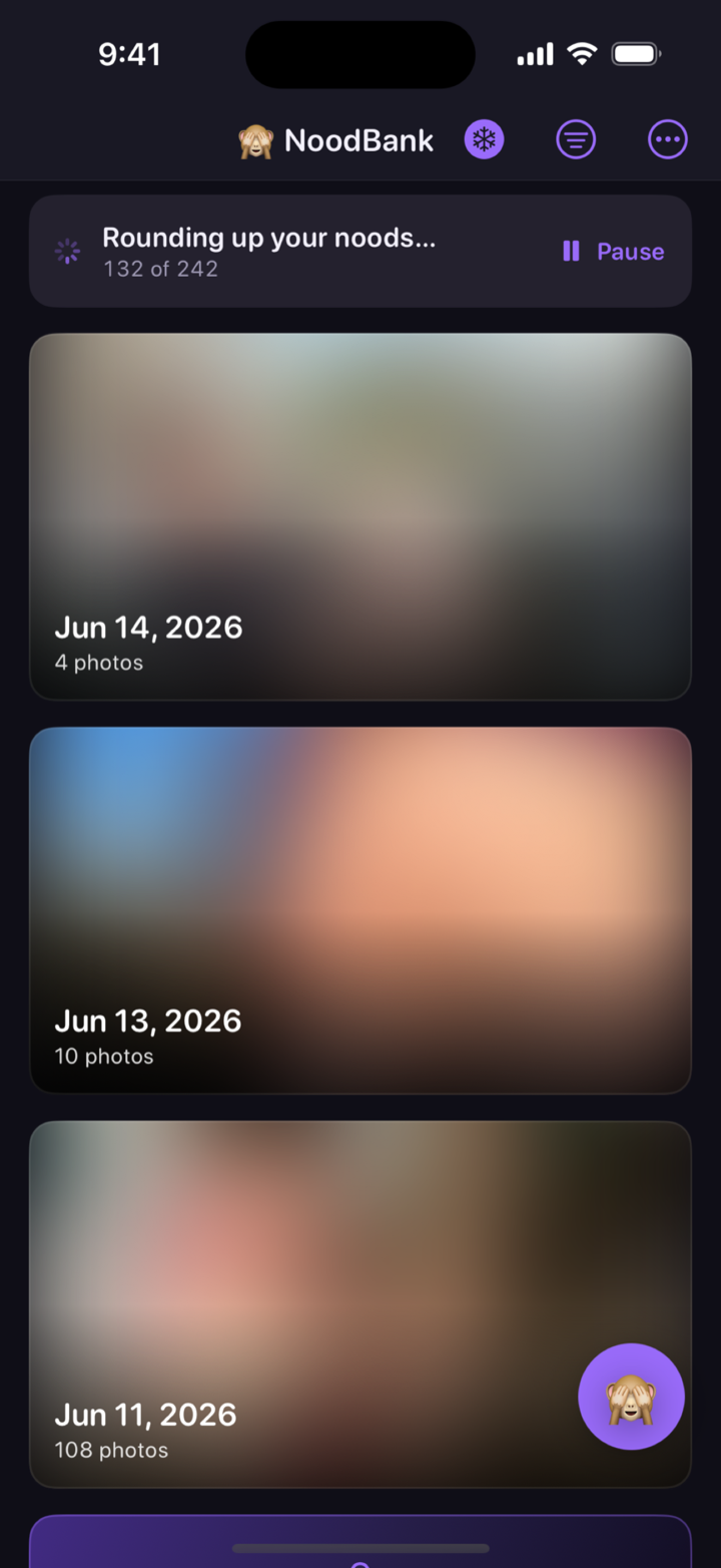 NoodBank on iPhone showing photo moments